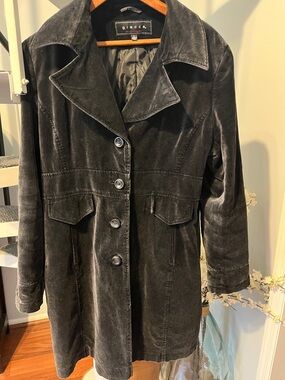 giacca vintage retro 70s look Women's Velvet Trench Coat in navy